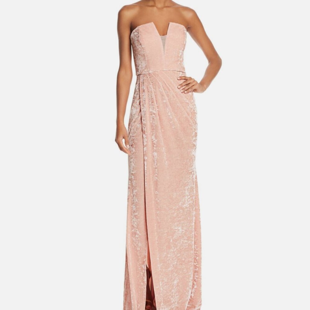 Avery G Women's Pink Crushed Velvet Strapless Formal Evening Dress Gown size 8